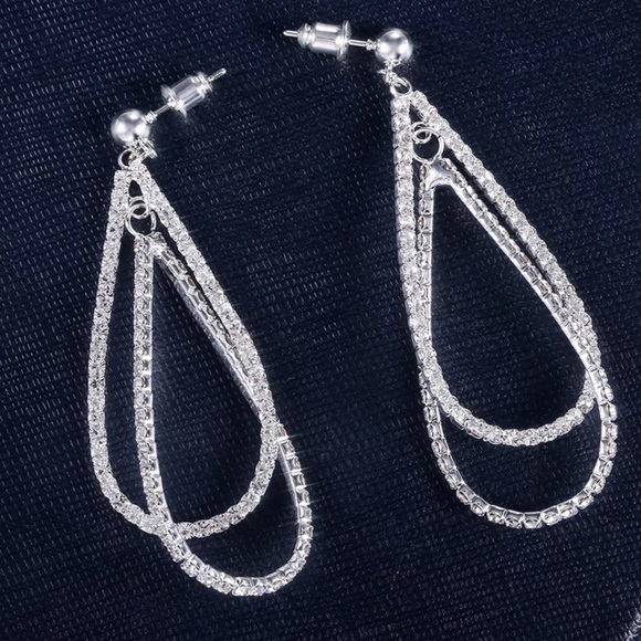 ¥ NEW 925 STERLING SILVER DIAMOND DROP EARRINGS - Picture 3 of 7